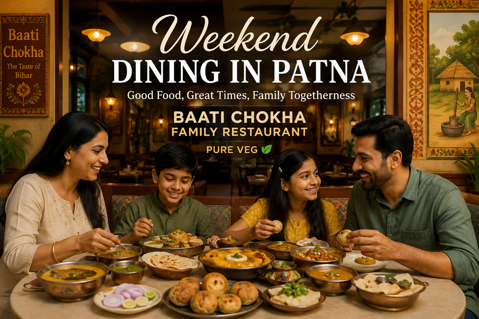 Weekend Dining in Patna at Baati Chokha Family Restaurant with family enjoying authentic pure veg Bihari cuisine