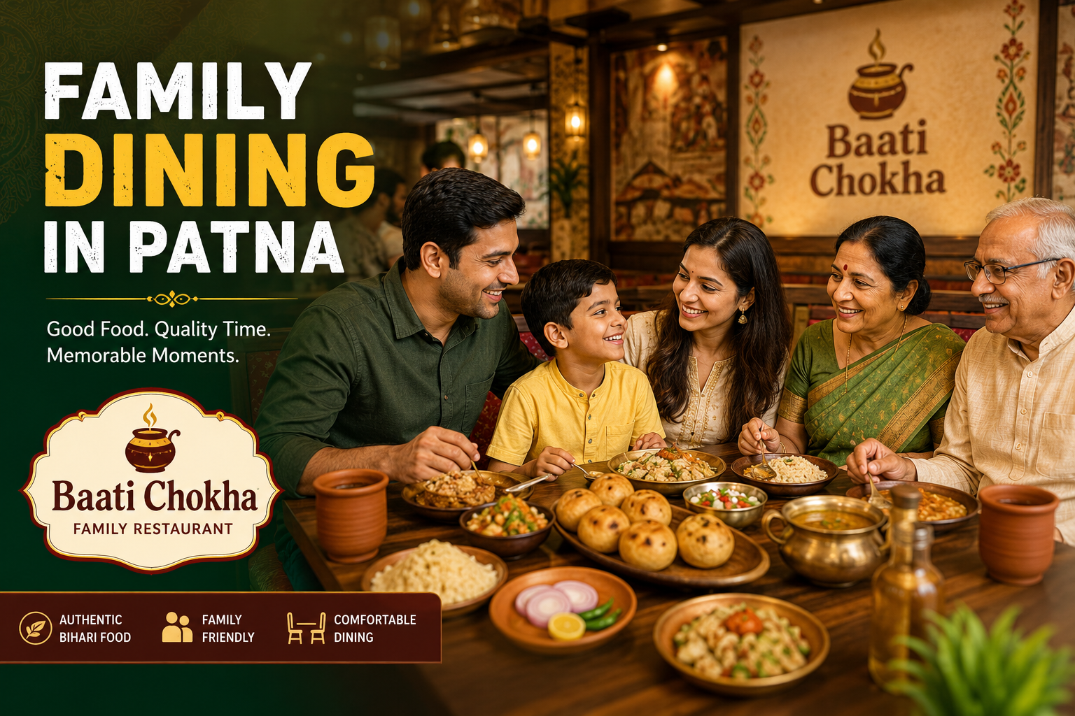 Family Dining in Patna at Baati Chokha Family Restaurant with traditional Bihari food